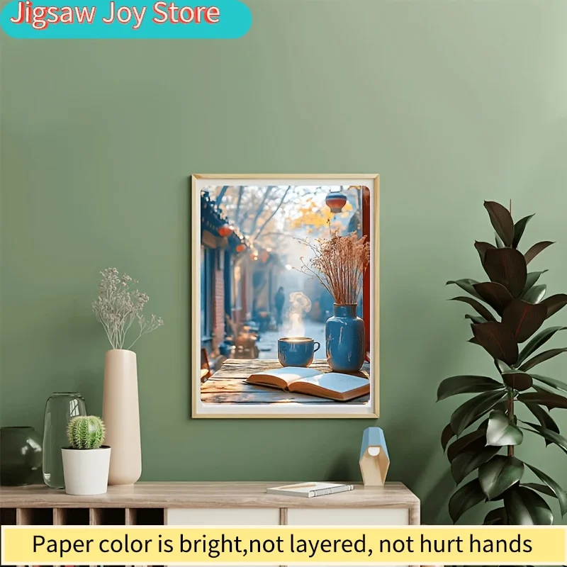 لغز صغير مكون من 500 قطعة يصور وقت قراءة القهوة، مثالي كهدية لعيد الميلاد. قطعة فنية مريحة للعطلات هذه بمقاس 15×10 بوصة