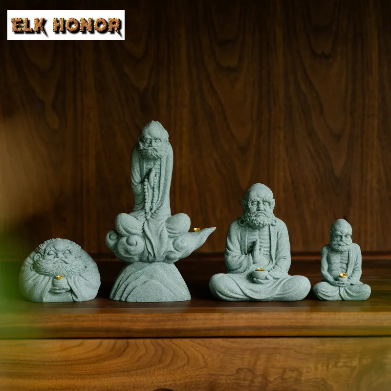 

Зеленый песчаник, чай Bodhidharma, дзен, чай Bodhidharma ручной работы, креативная чайная фигурка домашнего декора, чайные украшения