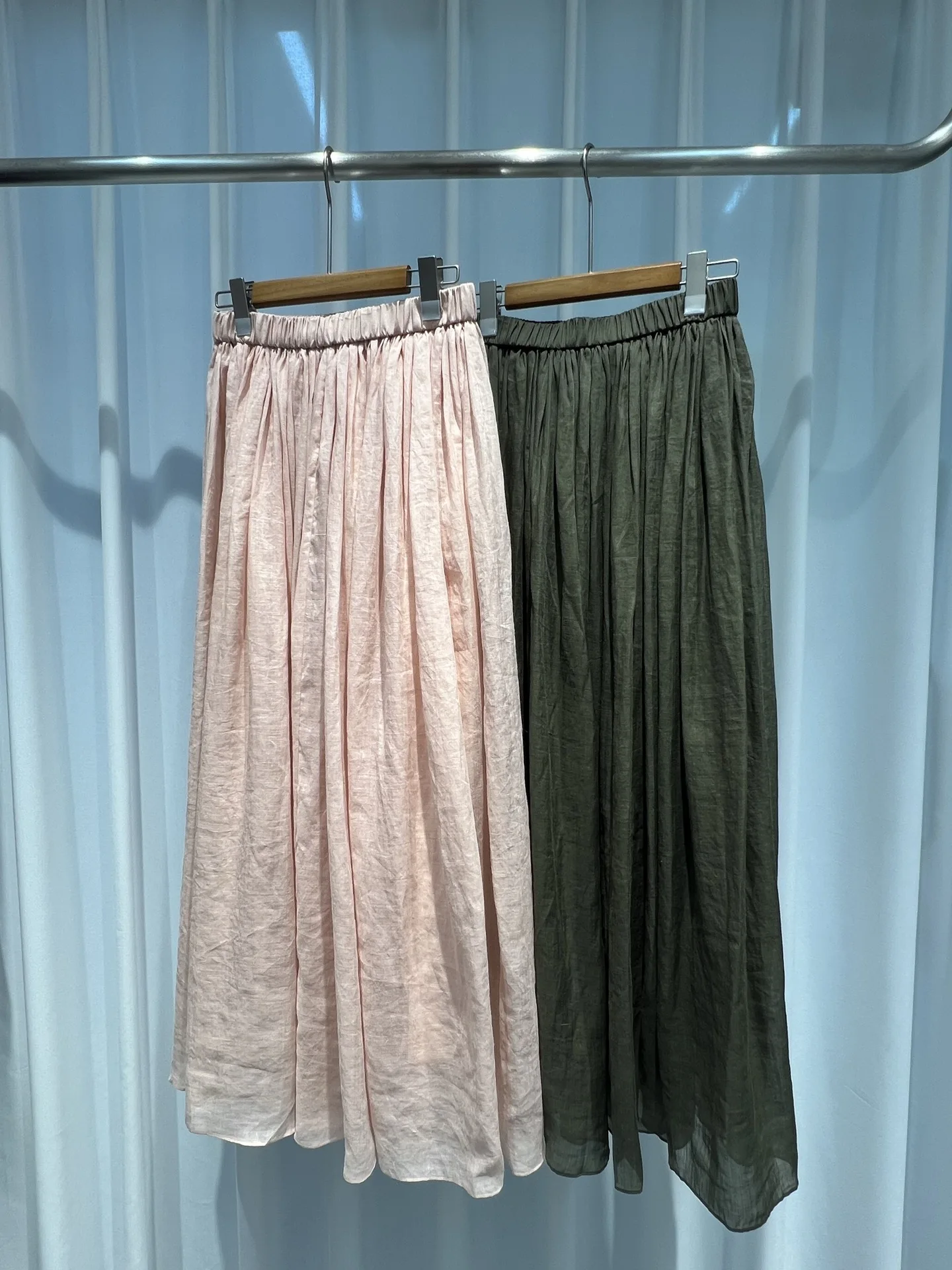 Women 100% Ramie Long Skirt Solid Color Elastic Waist A-Line Fashion Female Skirt