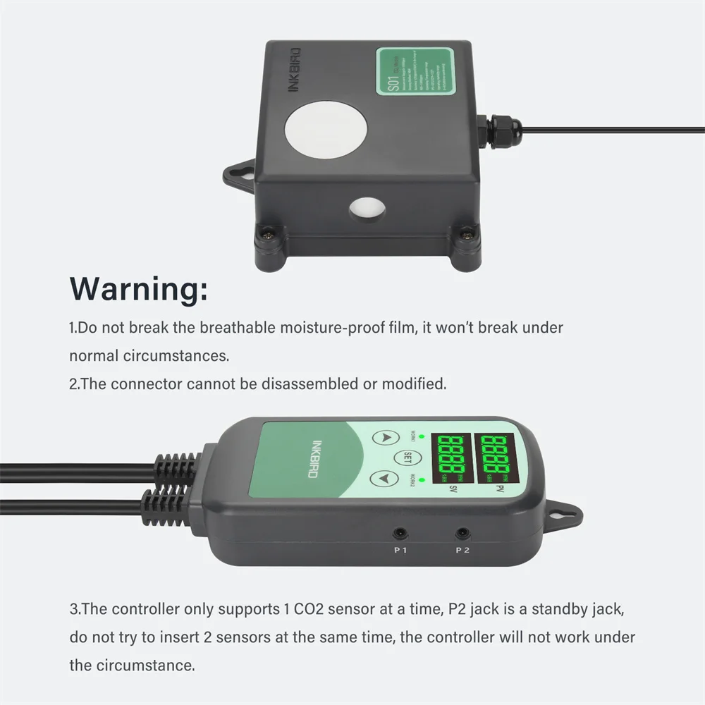 INKBIRD-cyfrowy kontroler CO2 ICC-500T, programowalny kontroler i Monitor, tylko czuły, NDIR, CO2, S01, czujnik, dla