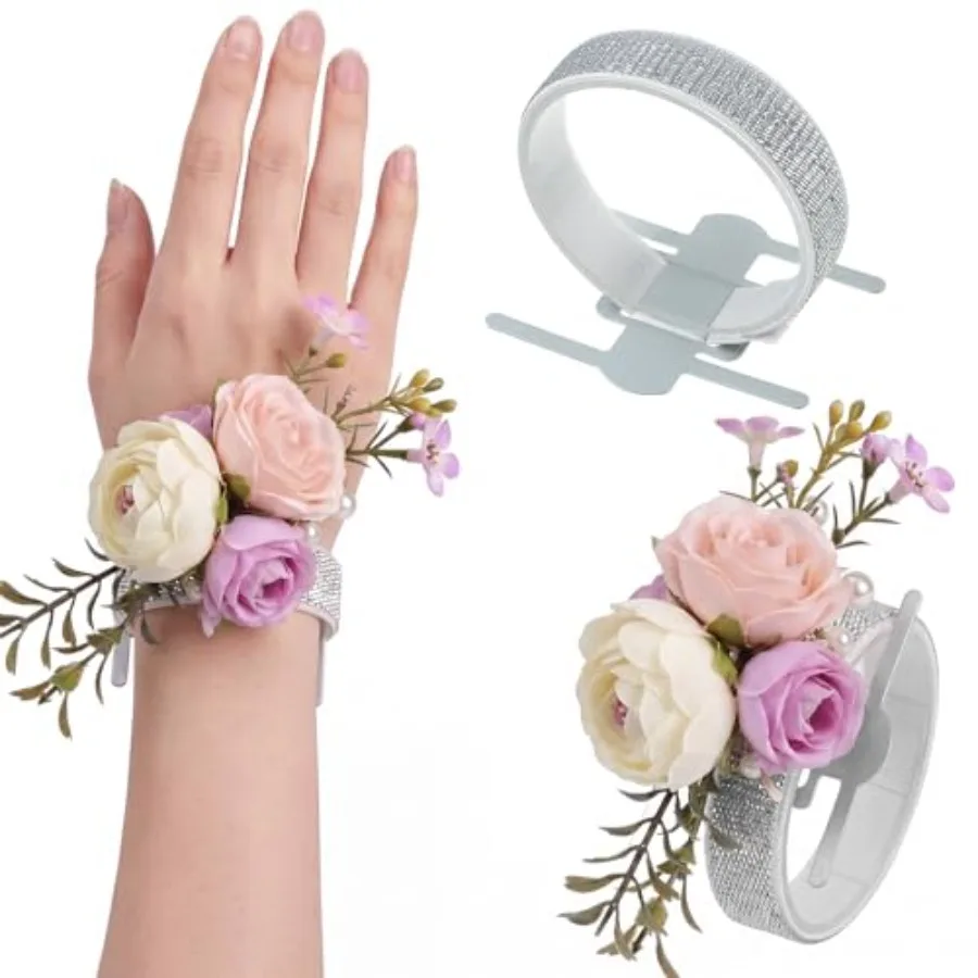 24 Pieces Wrist Corsage Bands Elastic Stretchable Corsage Wristlets Bracelets Prom DIY Wrist Accessories Elegant Wristlets Band