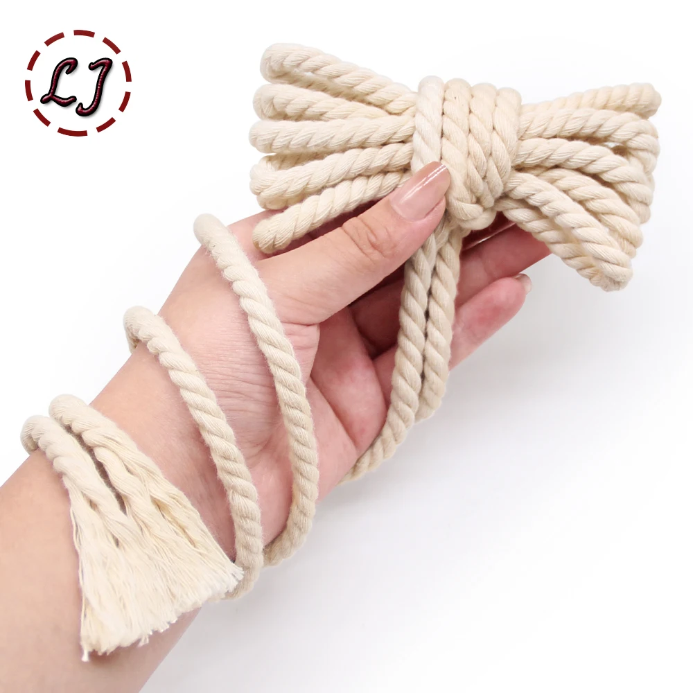 5yd/lot high strength natural color 3ply round flat Rope 100% cotton Cords for home handmade garment accessories Craft Projects