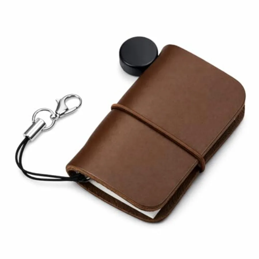 

Styquenzer Miniature Travelers Notebook, 1.9" x 1.3" Handmade Tiny Leather Travels Notebook Vintage Leather Cover with Book Ins
