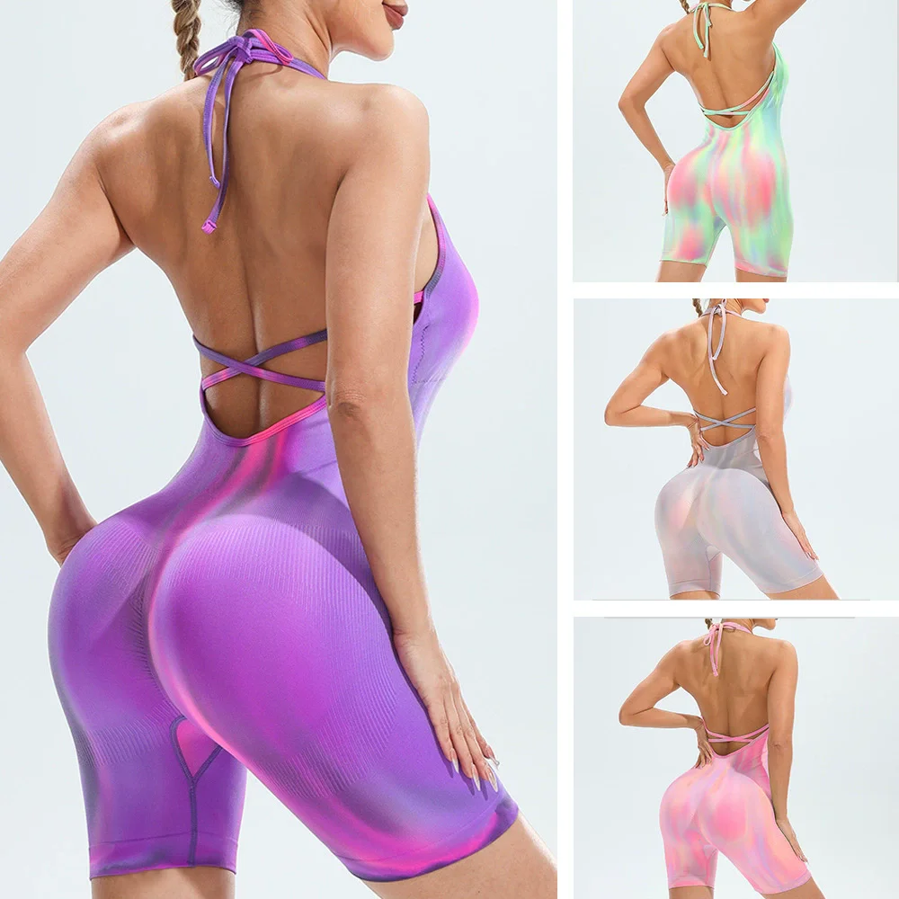 

Fashionable And Colorful Aurora Body-Shaping Seamless Sports Yoga One-Piece Shorts Trendy And Personalized Women's Clothing