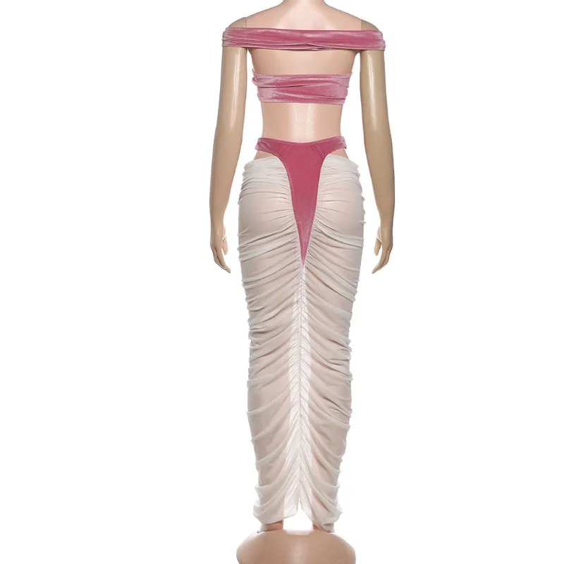 Yomesugar مثير 2 قطعة مجموعة النساء المخملية الصليب تانك القمم + خليط الجوف عالية الخصر التنانير مطابقة Coquette منتصف الليل كلوبوير #4