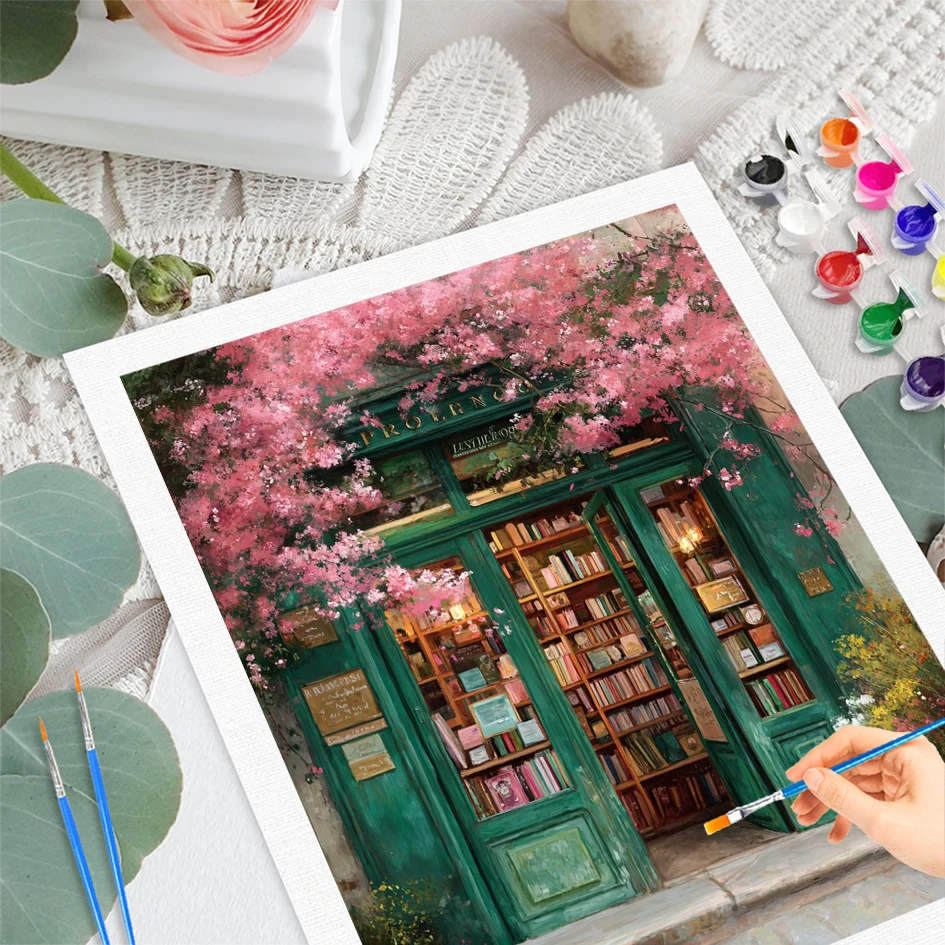 RUOPOTY Paint By Numbers Wall Bookstore  Decor Diy Gift Landscape Canvas for Painting Kits Home Wall Art Decor Diy Making Kits