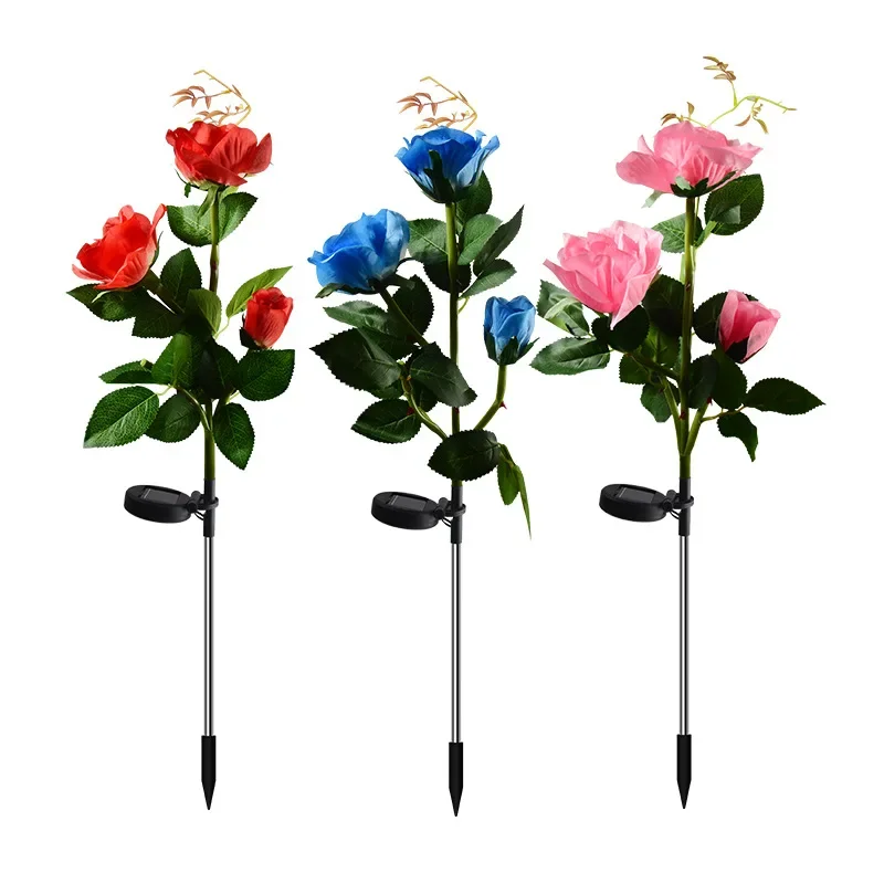 3 Head Hydrangea rose Ground Plug Solar Light Garden Courtyard Lawn Outdoor Artificial Flower LED Decorative Lights Waterproof