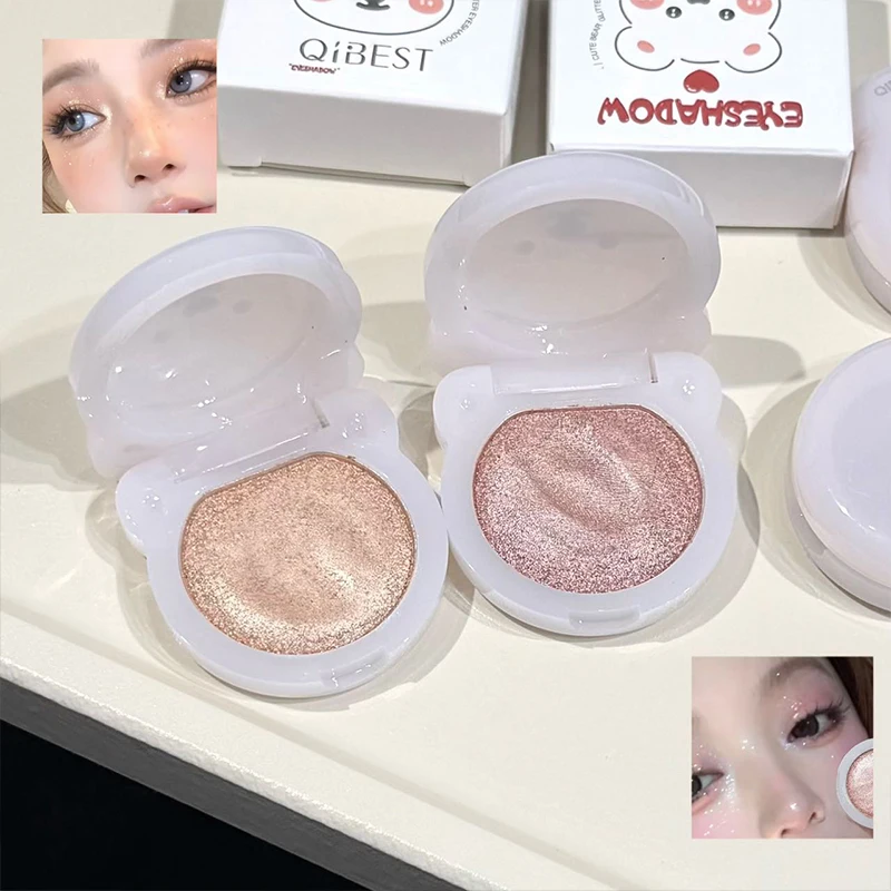 

QIBEST Pearlescent Eyeshadow Highlighter Palette Lasting Glitter Metallic Eye Shadow Shimmer Makeup Brightening Eyes Cosmetics
