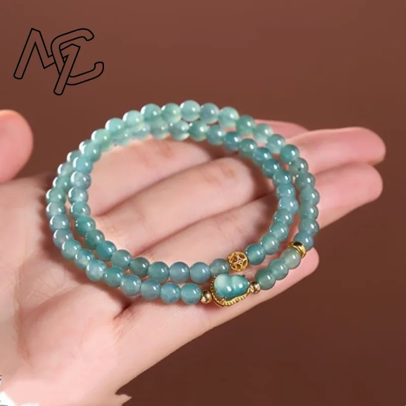 Natural Blue Water Jade Gourd Double Layered Bracelet 6MM Beads Chalcedony Exquisite Sexy Young Fashion Jewelry Lucks Gifts