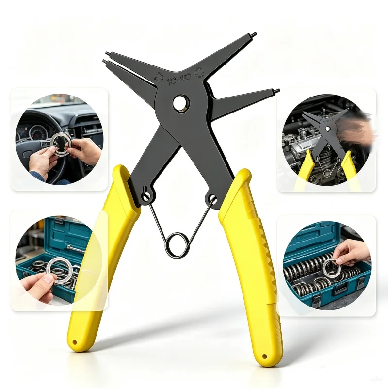 2 In 1 Internal External Snap Ring Pliers Spring Loaded Dual Purpose Circlip Pliers Multifunctional Hardware Repair Hand Tool