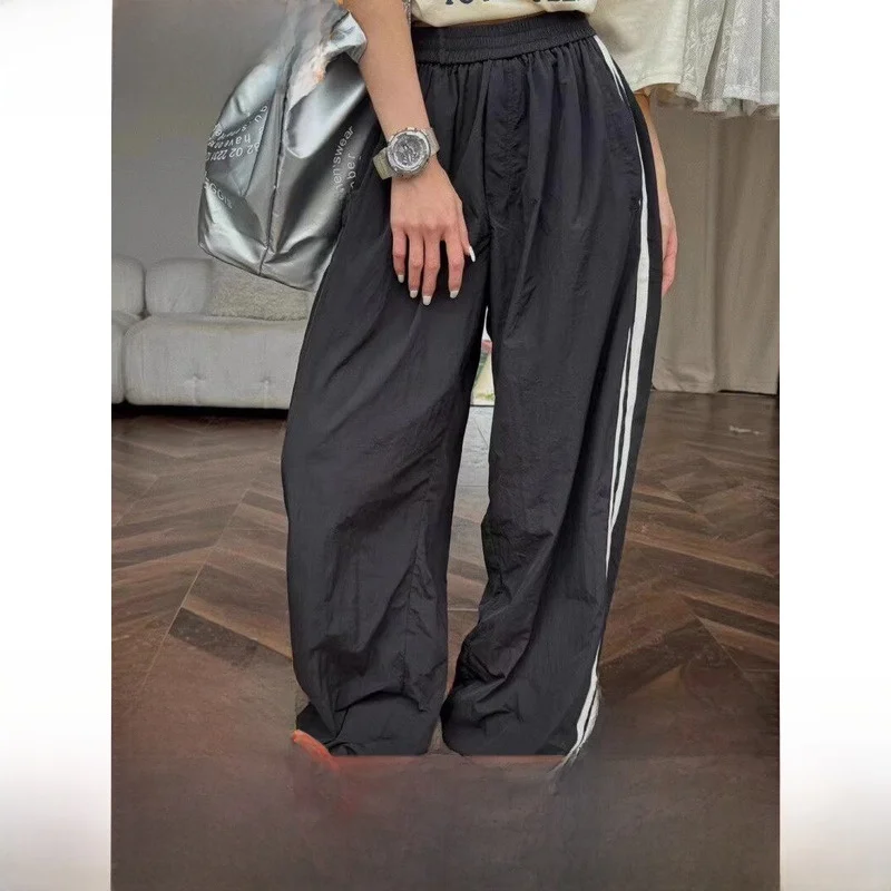 

American Sle Wide Leg Work Pants Women's Summer Thin Dstring Cuffed Casual Qui Dry Sport Floor-Length Pants