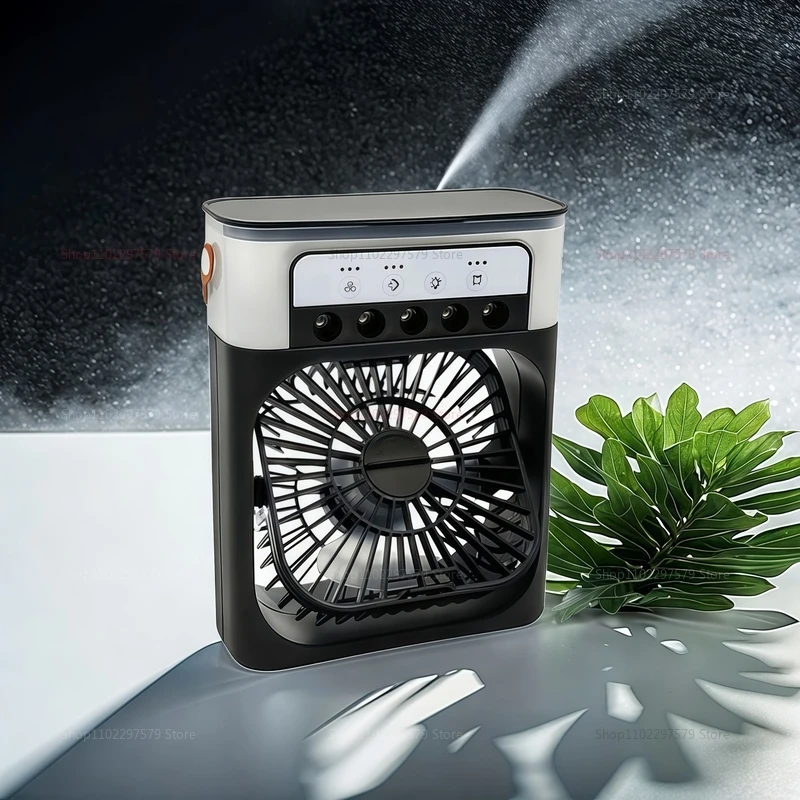 Mini USB Water Mist พัดลมแบบพกพา Air Cooler Humidifier 3 ใน 1 เครื่องปรับอากาศพัดลม 7 สี LED Night Light Office Home พัดลม