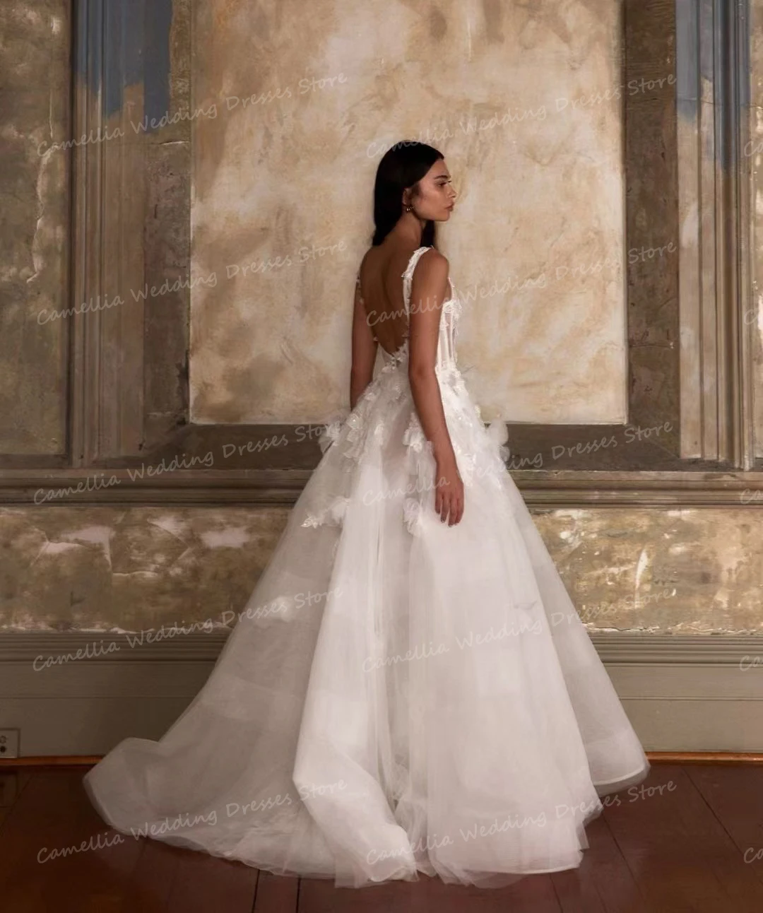 Abiti da sposa senza schienale con applicazioni di pizzo Vintage una linea Sexy colletto quadrato vuoto senza maniche abiti da sposa da donna Vestidos Novias