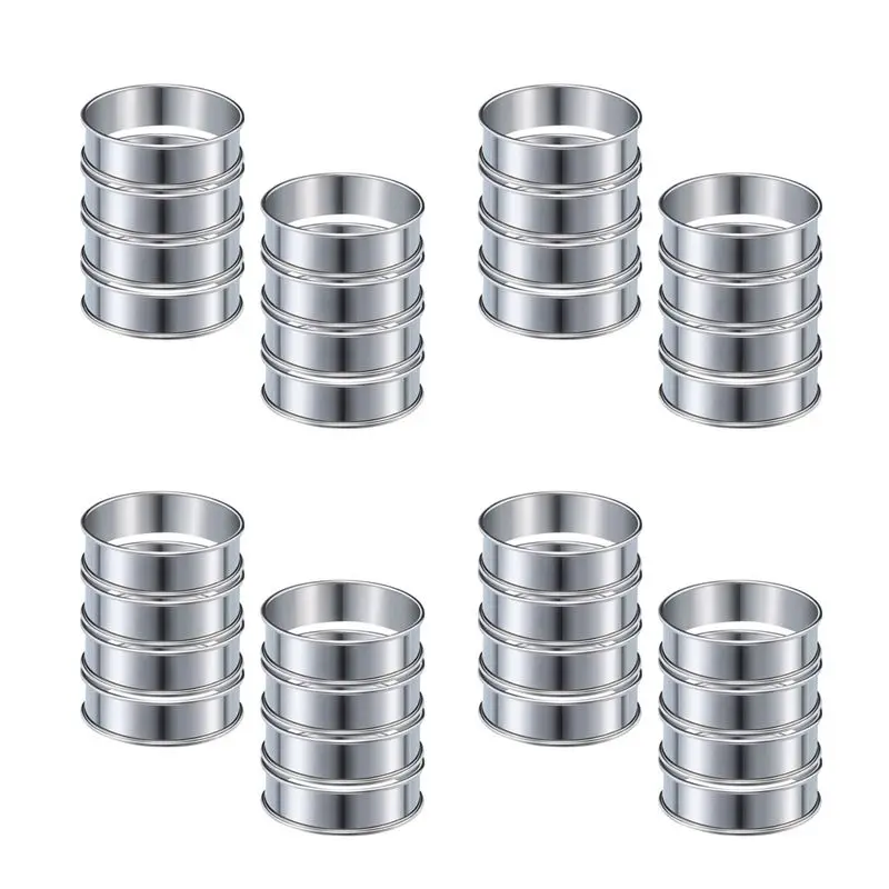 ABCA-32 Pcs 4.1 Inch Muffin Tart Rings Double Tart Ring Stainless Steel Round Ring Mold For Home Cooking Baking Tools