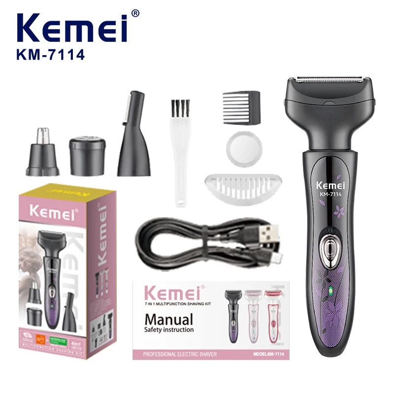 

Kemei-7114 триммер для волос в носу, очиститель для волос в носу, ушей, перезаряжаемый триммер для волос в носу, триммер для бороды, мужская бритва, набор для стрижки бровей