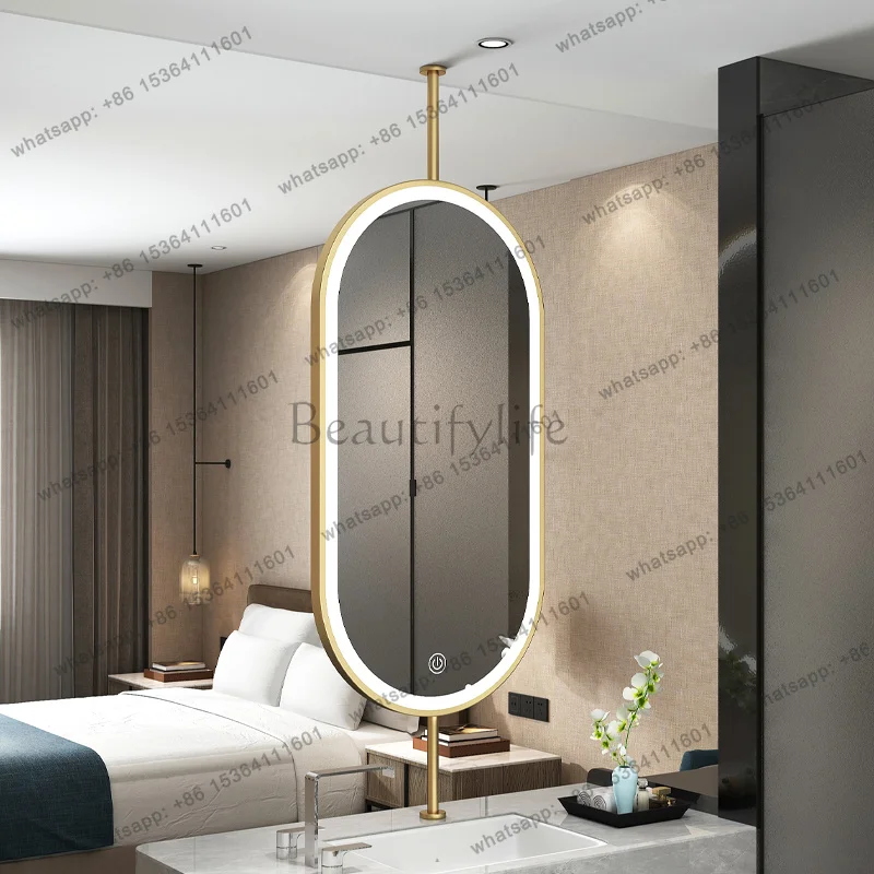 zj.Size60x90cm Ceiling Oval Hanging Mirror Modern Simple Home Decoration Bathroom Vanity Mirror LED Lighting Hd Cosmetic Mirror - view 5