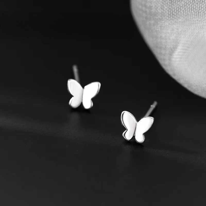 925 Sterling Silver Cute Mini Butterfly  Small Stud Earrings Children Girl Simple Romantic Piercing Jewelry Accessories