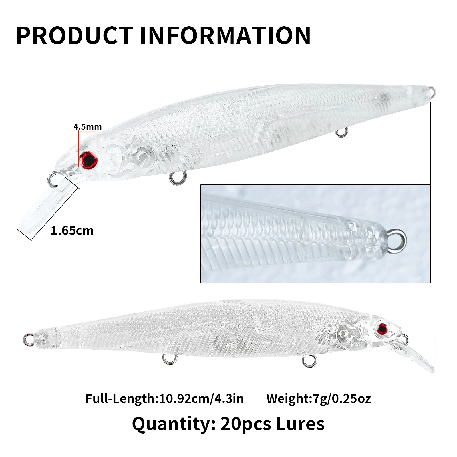 Señuelo pececillo FREE FISHER sin pintar ABS – embrión transparente - imagen 5