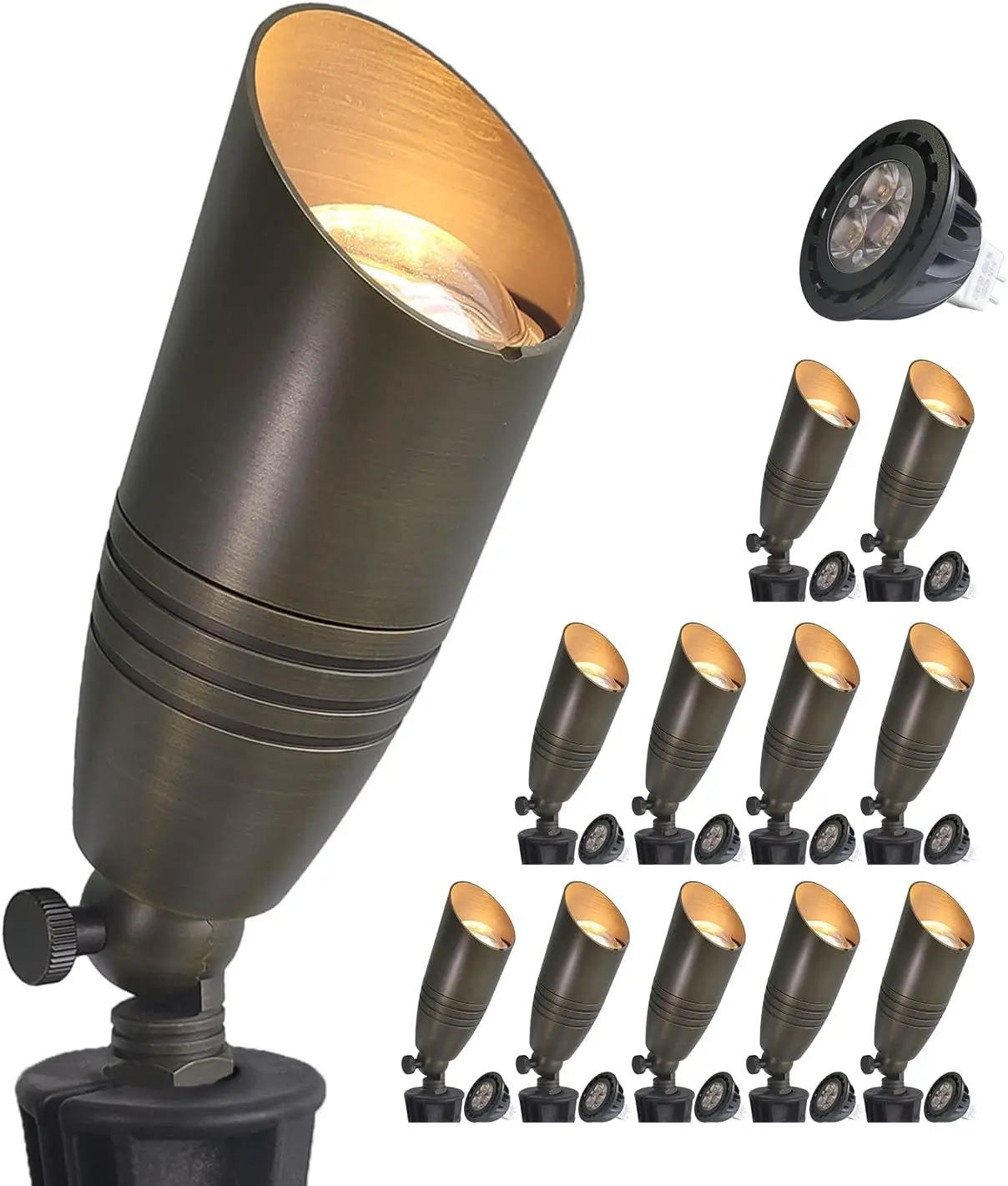 Brass Landscape Spotlights, 12 Pack Landscape Light Fixture with 5W Aluminum Housing MR16 LED Bulb 2700K 450LM