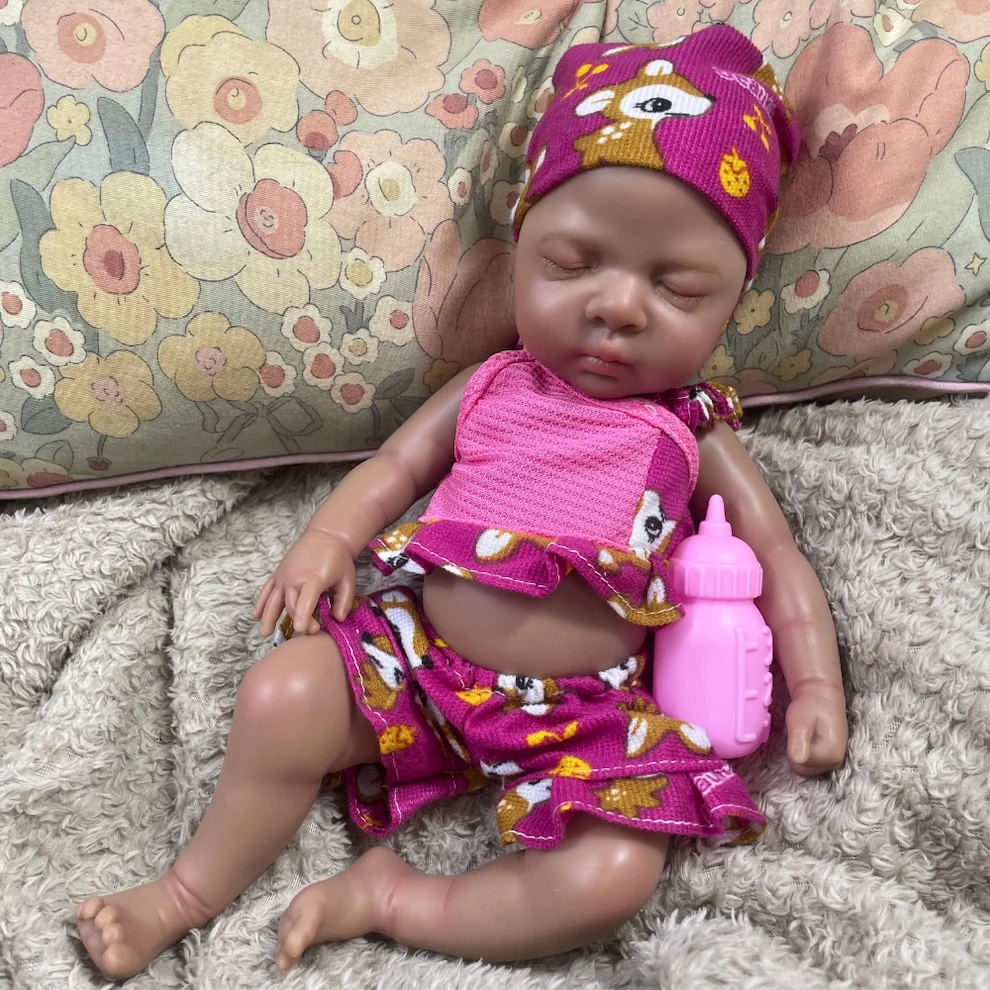 

Mini 13 Inch African American Girl Luna Full Solid Silicone Reborn Baby Doll Dark Skin Black Girl Doll Toy Christmas Gift