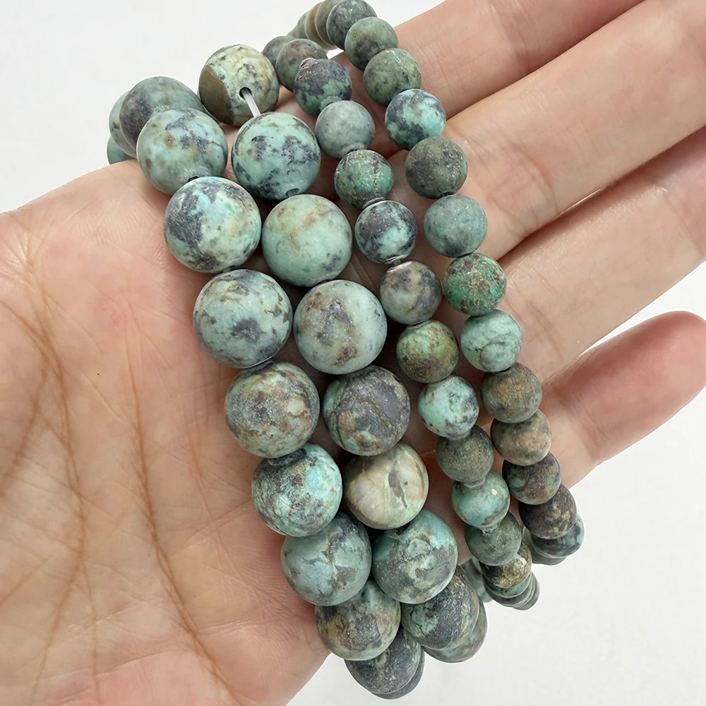 Natural Stone Matte A Quality African Turquoise Round Loose Beads 15