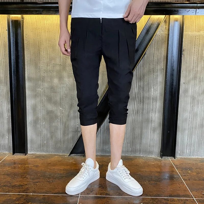 

Men's Summer Thin Ice Silk Casual Pants Knee-Length Seven-Five orts Spor Trendy Mid-Waist Slim Fit Youthful Sle