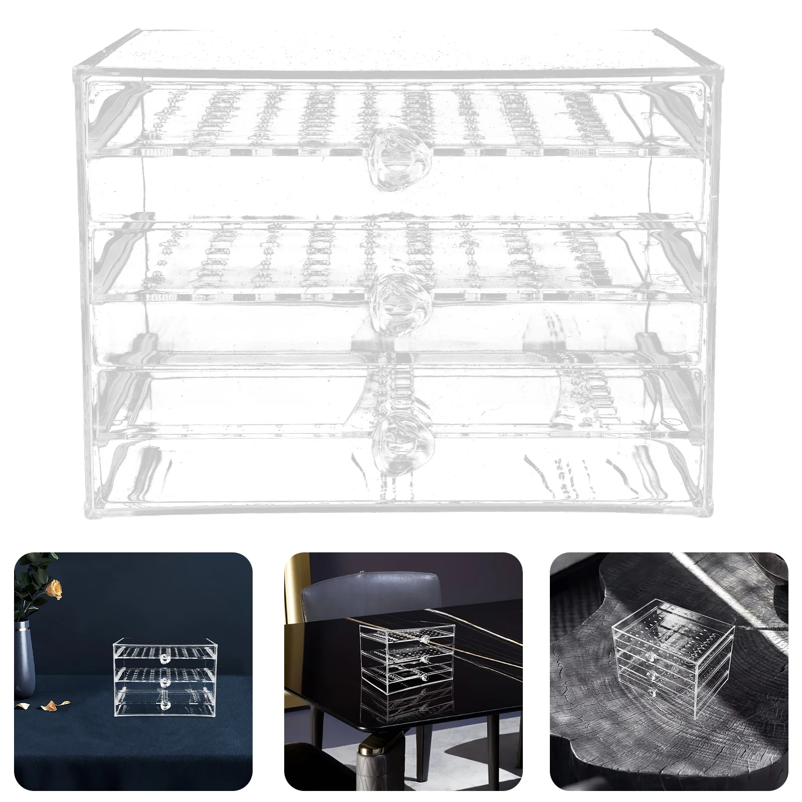 Earrings Storage Box Transparent Plastic Organizer Large Capacity Desktop Display Anti-Dust Container 3 Layers 30 Compartments