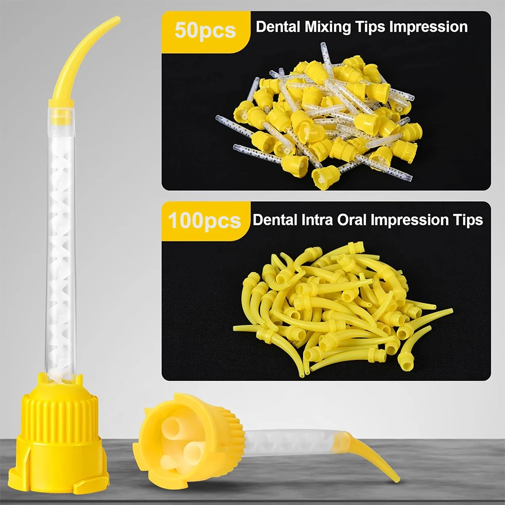 50Pcs/Pack Dental Mixing Tips Disposable Silicone Rubber Mixing Head Dentistry Impression Materials Nozzles Yellow Mixing Tubes