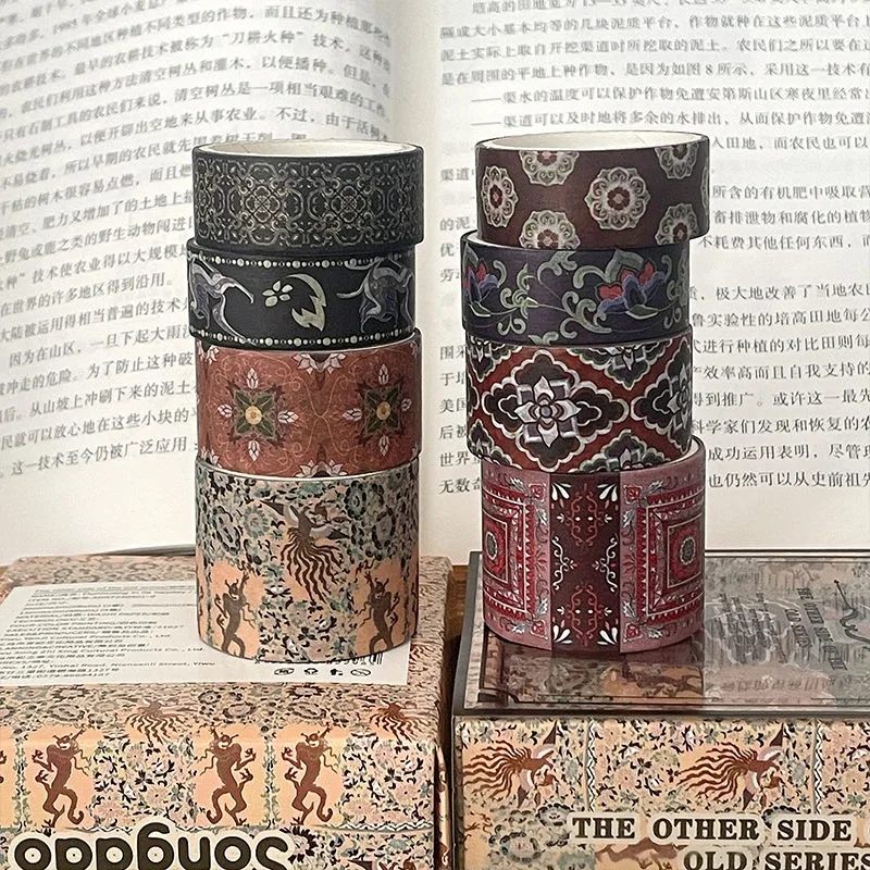 مجموعة شريط دونهوانغ واشي على الطراز البوهيمي أدوات مكتبية يابانية، ديكور حدود Ukiyo-e الرومانسية لمجلة القصاصات DIY
