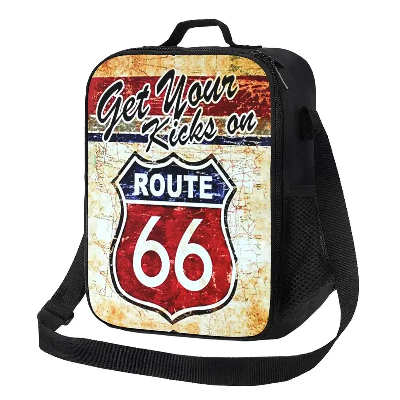 

Vintage Route 66 Portable Lunch Box Women Waterproof American Road Cooler Thermal Food Insulated Lunch Bag Kids School Children