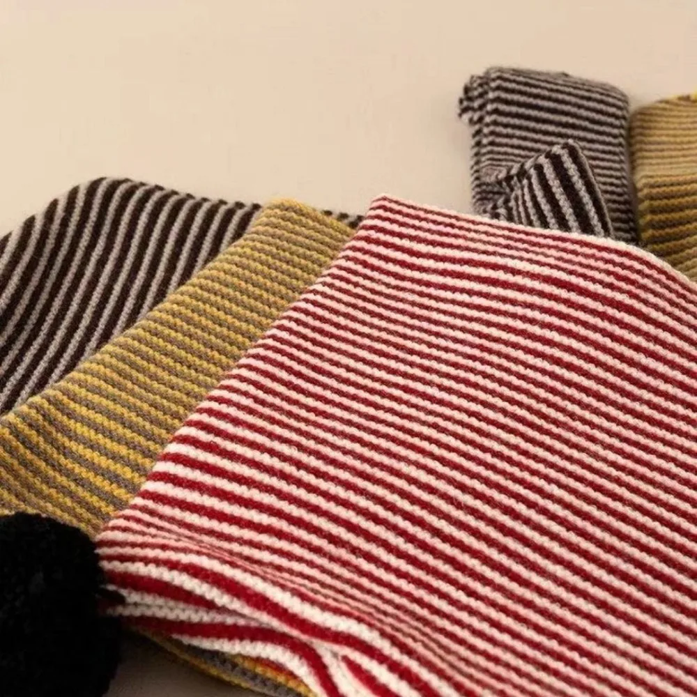 

Корейская зимняя шапка-балаклава, полосатая защита ушей, вязаный шарф с капюшоном, теплая ветрозащитная шапка-бомбер, шапочки для мальчиков и девочек