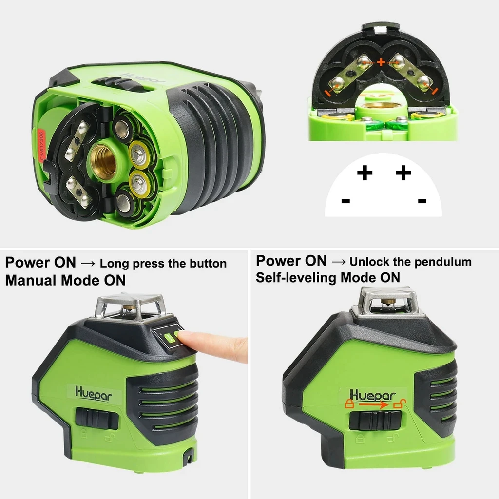 Huepar 621CG 360 Horizontal Vertical Line,5 Line 2 Dots Cross Line,Multi Outdoor Pulse Mode Green Beam Laser Level