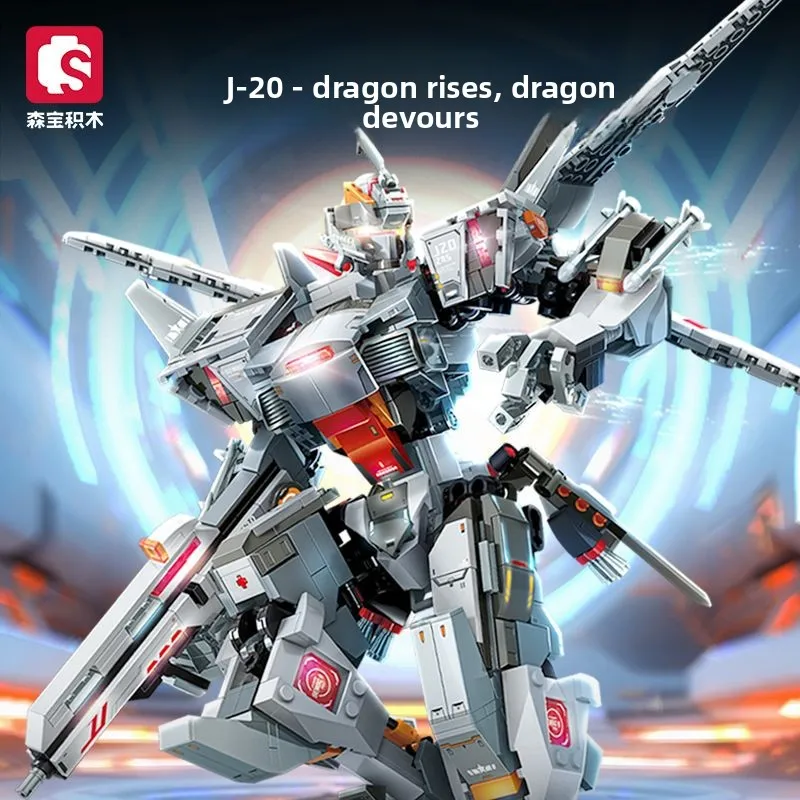 Hot Sembo J-20 Dragon Roar Mecha Building Blocks 1281PCS Fighter Robot Model With Light Parts Gift For Boys