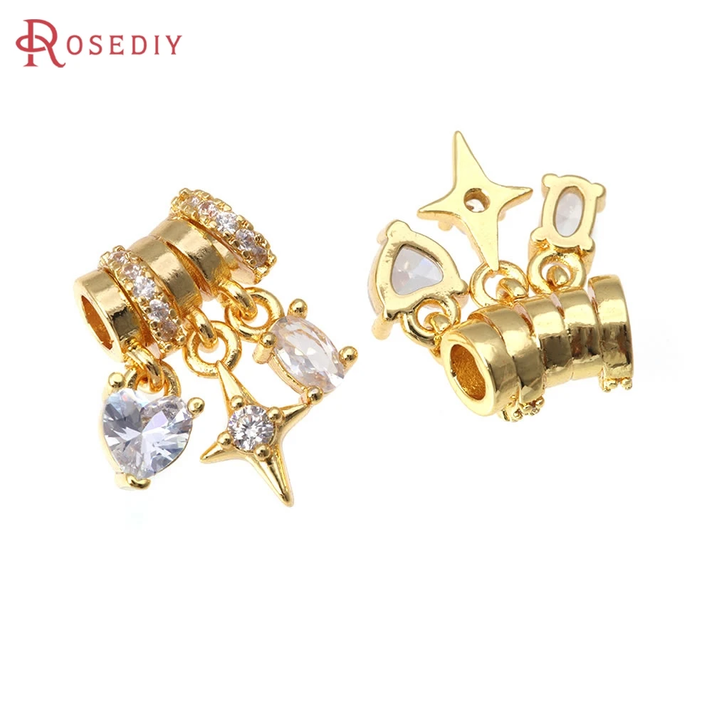 

4PCS 18K Gold Color Brass and Zircon Flower Spacer Beads High Quality Braceets Necklace Earrings Jewelry Making Diy Accessories