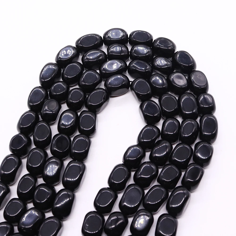 Geometric Natural Black Obisidian Bead Polished Semi-Precious Stone Straight Hole Loose Bead For DIY Jewelry Components 12x18mm
