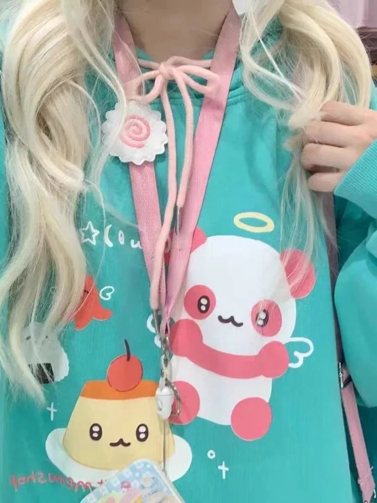 Y2k Aesthetic Harajuku Printed Vintage Hoodies Women Autumn Streetwear Thick Pullovers Japanese Kawaii Sweatshirt Tops