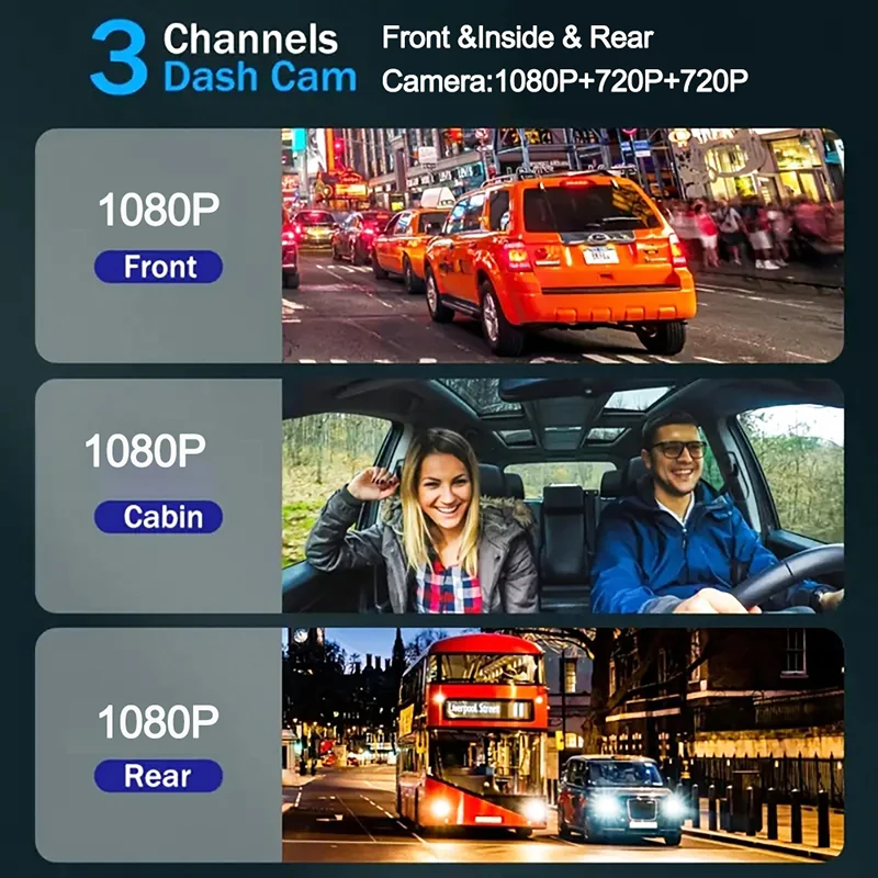 1080P Car DVR WIFI Dash Cam per auto videoregistratore a 3 canali telecamera per retromarcia per visione notturna del veicolo scatola nera accessori