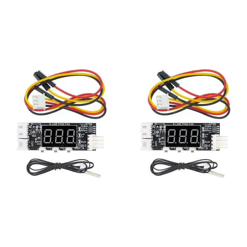 2X 12V PWM 4-Wire Fan Temperature Control Speed Controller Chassis Noise Reduction Module Support Fan Speed Control