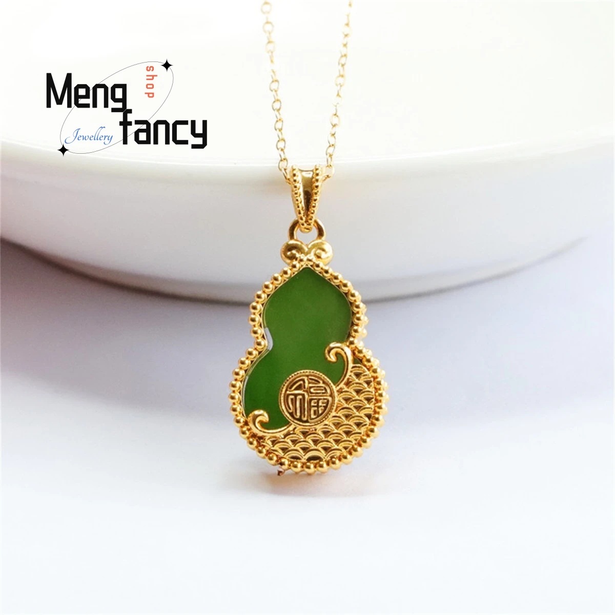 Natural 18k Gold Inlaid Hetian Jasper Gourd Lucky Necklace Simple Personalized Fashion Elegant Charm Women Luxury Fine Jewelry