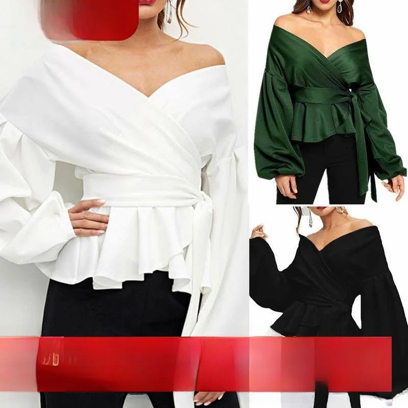 

Off-oulder Lantern-Sve irt with Bow Design Street Sle Loose Fit Long Sve One-oulder Women's Faion irt