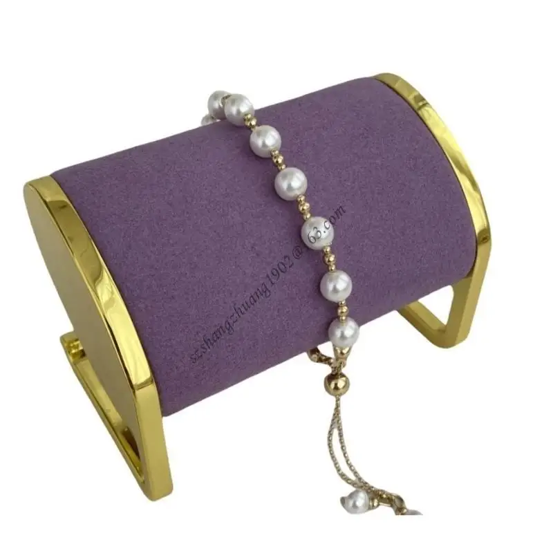 

Q6RB Practical Metal Display Organizers Stylish Long Plush Watch Holder Stand with Gold Metal for Boutique Displays