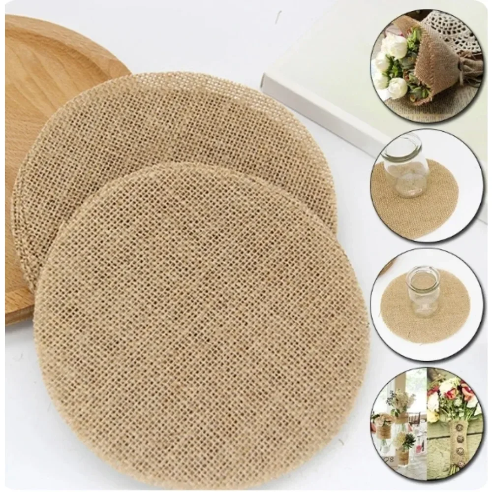 

DIY Retro Natural Jute Burlap Dining Table Mat Round Square Linen Table Placemat Cup Mats For Wedding Christmas Party Decor