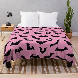 Pastel goth pink black bats Throw Blanket Flannel Multi-Purpose Plush For Decorative Sofa Blankets