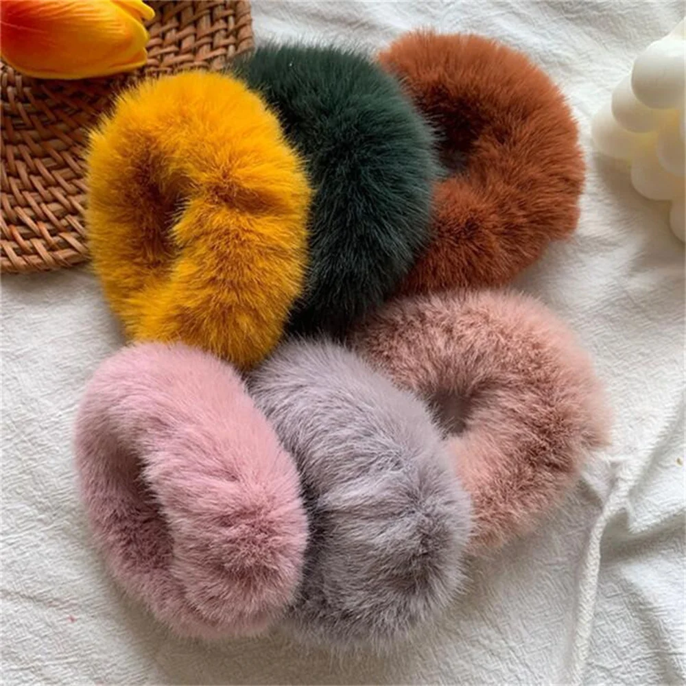 Solid Color Hair Band No Injury Soft Fabric Warm Candy Color Girl Hair Accessories Plush Large Intestine Hair Ring Imitation Fur