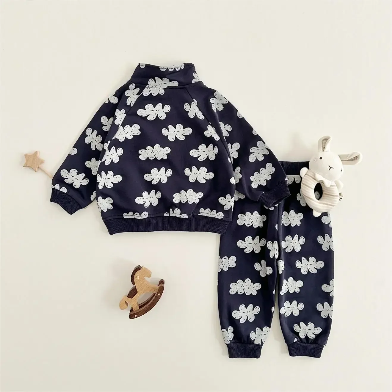 2023 Autumn New Newborn Set Male and Female Infant Long Sleeve Pullover Sweatshirt+Sports Pants Two Piece Baby Fashion Print Set