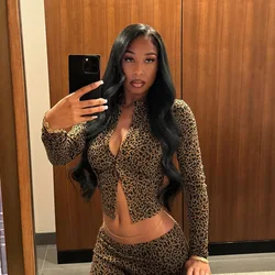 Crop Leopard Tops 2 Piece Pant Set Sexy Outfits Joggers Women Tracksuits Bodycon Elegant Sexy Club Wear Two Piece Pant Sets