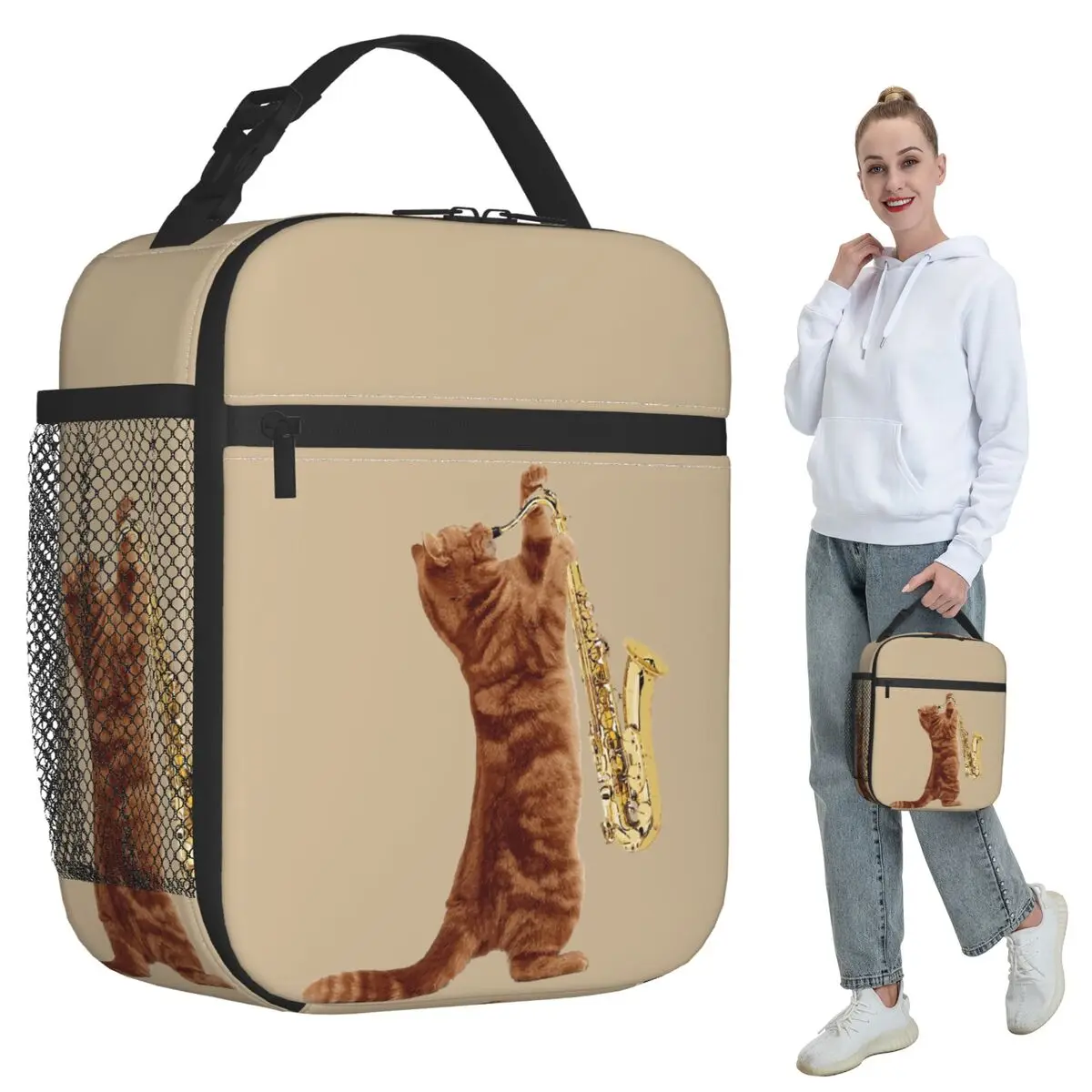 Saxophone Player - Music Art Girls Y2k Graphic Insulated Lunch Bag Cooler Thermal Food Box Tote Leakproof Lunch Boxes Container