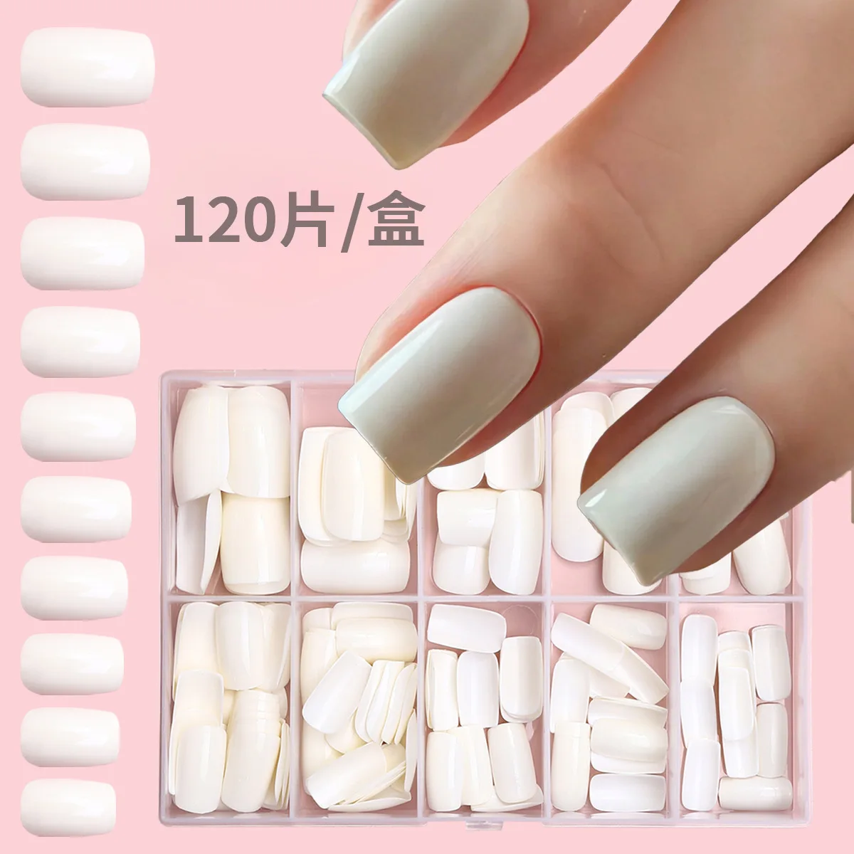 120pcs Elegant Pure White Press On Nails Medium Square Full Cover Acrylic False Nails Kit for Women and Girls Finger Decoration