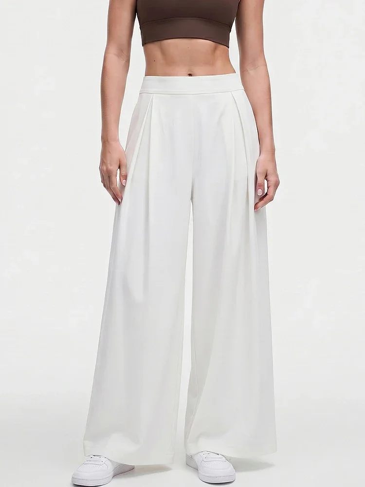 VITALINOVO Lightweight Wide Leg Pants Women with Pockets Flowy High Waist Front Pleat Loose Casual Lounge Travel Work Sweatpants
