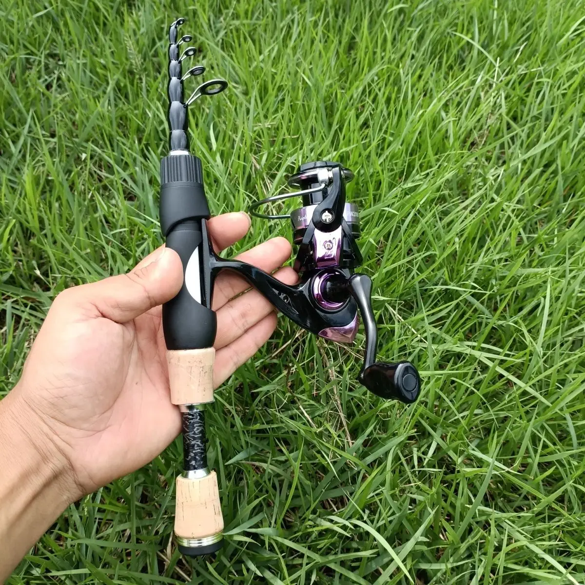 قصبة صيد محمولة فائقة القصر قابلة للطي بطول 30 سم مع تعديل سريع ومقبض مستقيم متعدد الاستخدامات مصنوعة من الزجاج والفولاذ